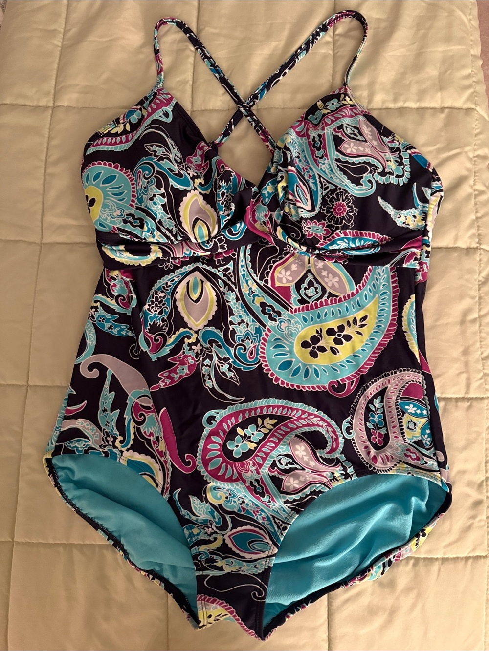 Athleta Multicolor Paisley One-Piece Swimsuit — Teal, Pink, Yellow, Black